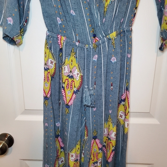 Jaase Wide Leg Bohemian Blue Short Sleeve Jumpsuit S - Picture 5 of 10